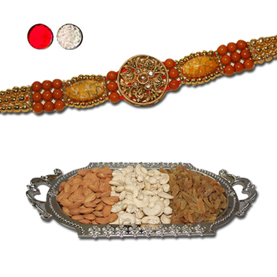 "Rakhi - FR- 8220 A (Single Rakhi), Dryfruit Thali - code RD200 - Click here to View more details about this Product